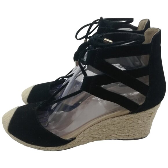 Vionic Calypso Black Leather Gladiator Espadrilles Wedge Size 8.5 Comfort - Picture 1 of 11